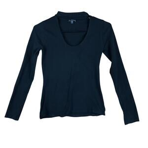 Express Womens Shirt Black Open Key Hole Chest Long Sleeve Stretch Small